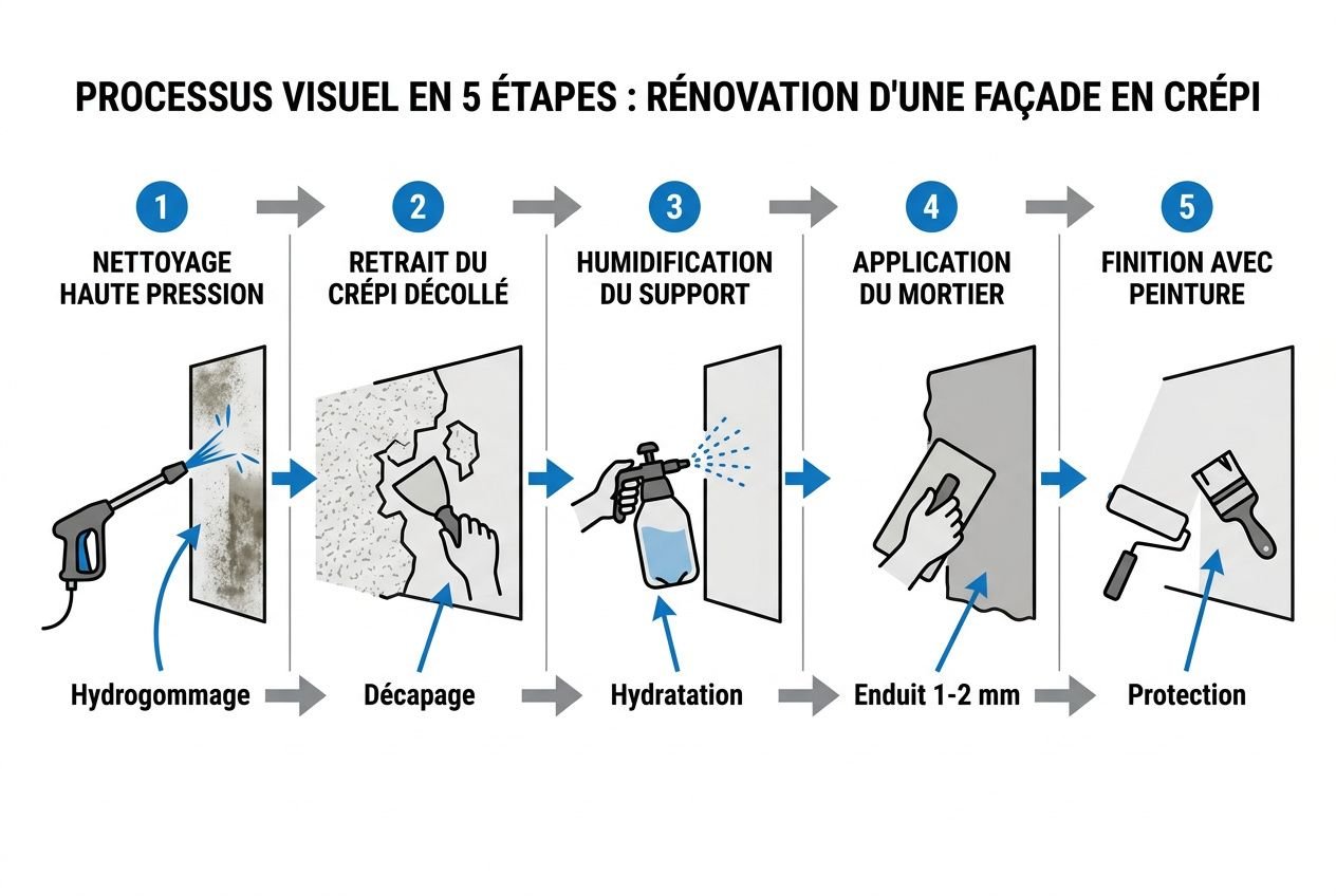Étapes de rénovation de façade en crépi