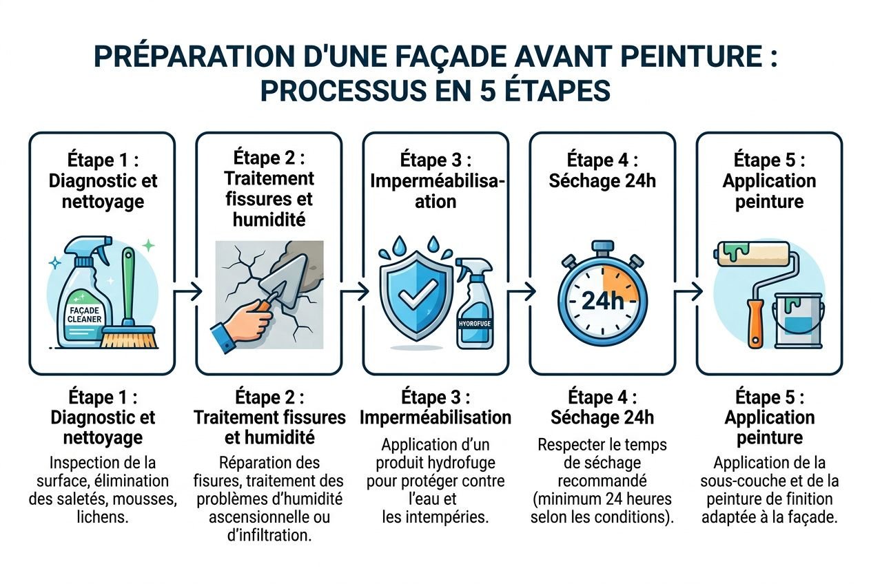 Étapes de préparation façade avant peinture