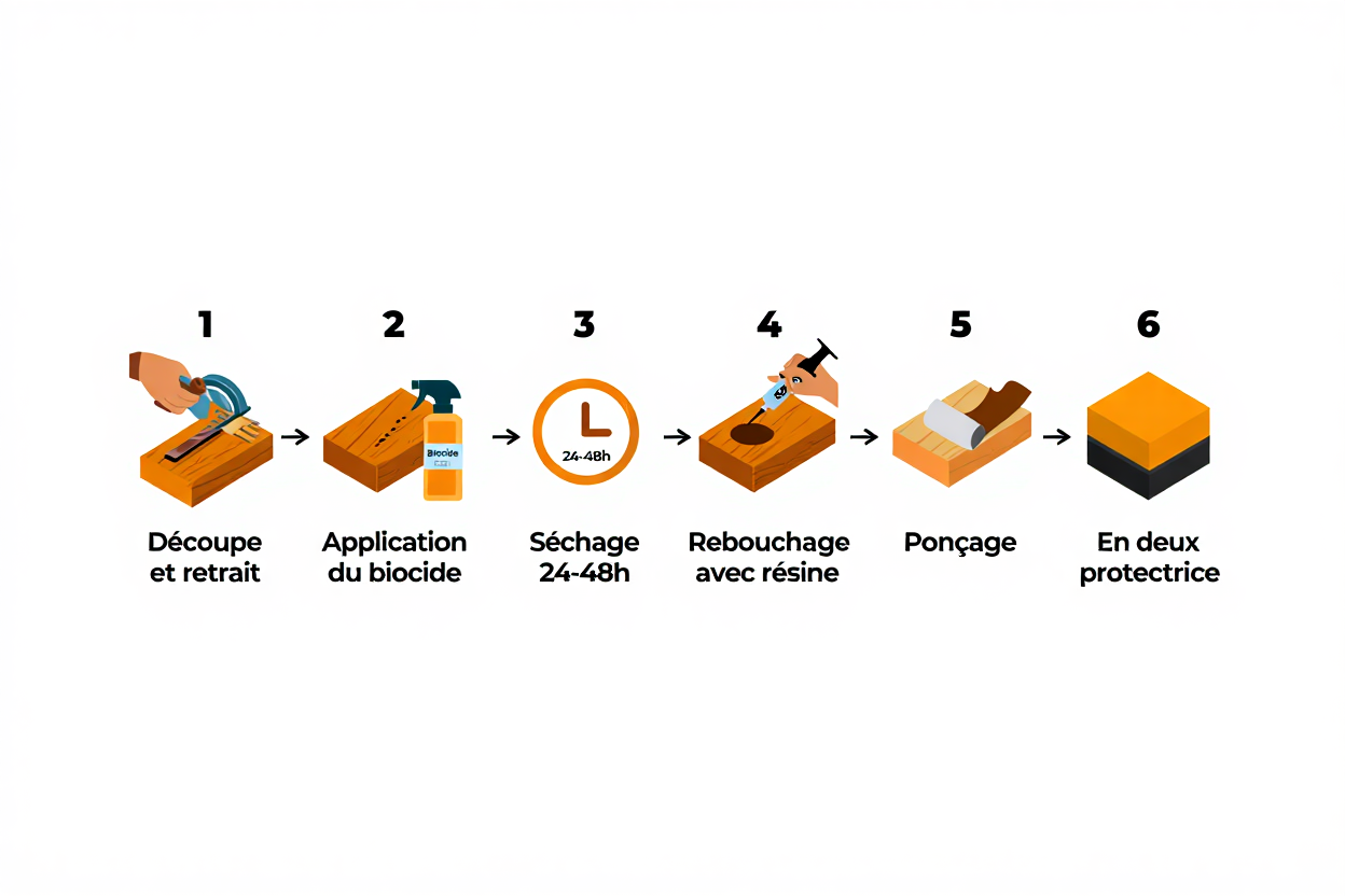 Processus de réparation du bois pourri étape par étape