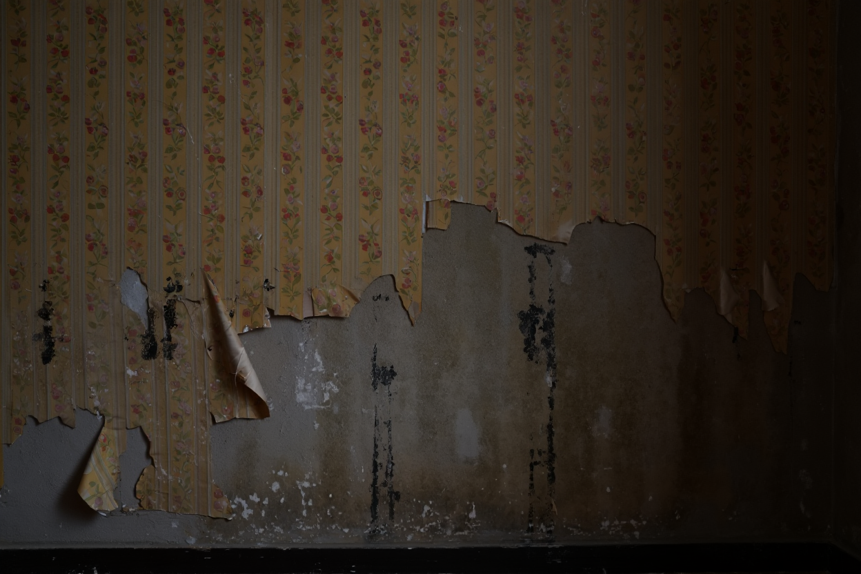 Taches d'humidité et salpêtre sur mur